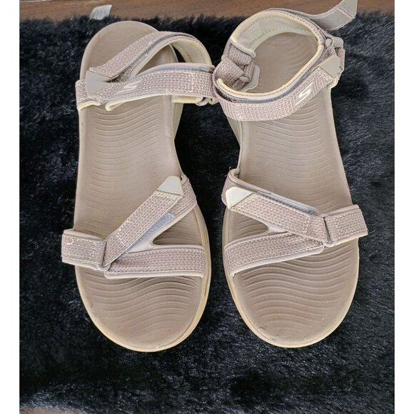 SKECHERS Go Walk Arch Fit Size‎ (9) Taupe Sandals  Adjustable Strap 140256 - Picture 1 of 7